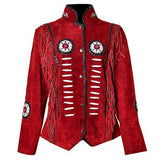 Women's Maroon Suede Fringe Jacket